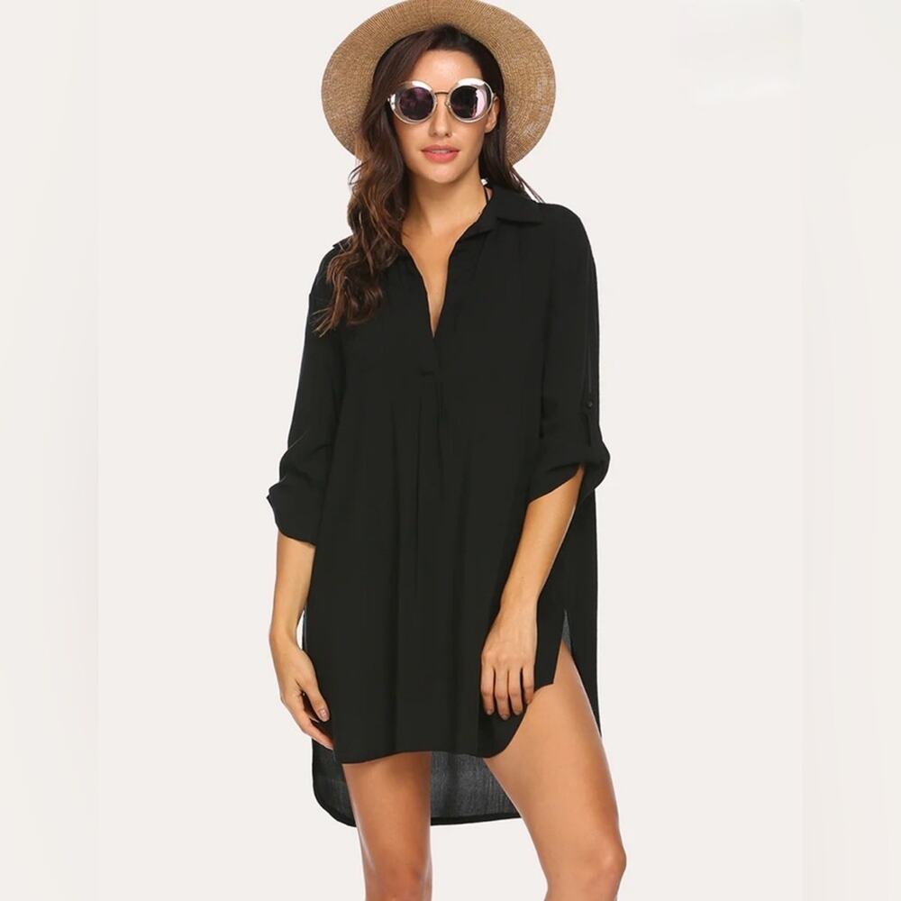 Ekouaer Black V Neck Swimsuit Cover-up Size Medium